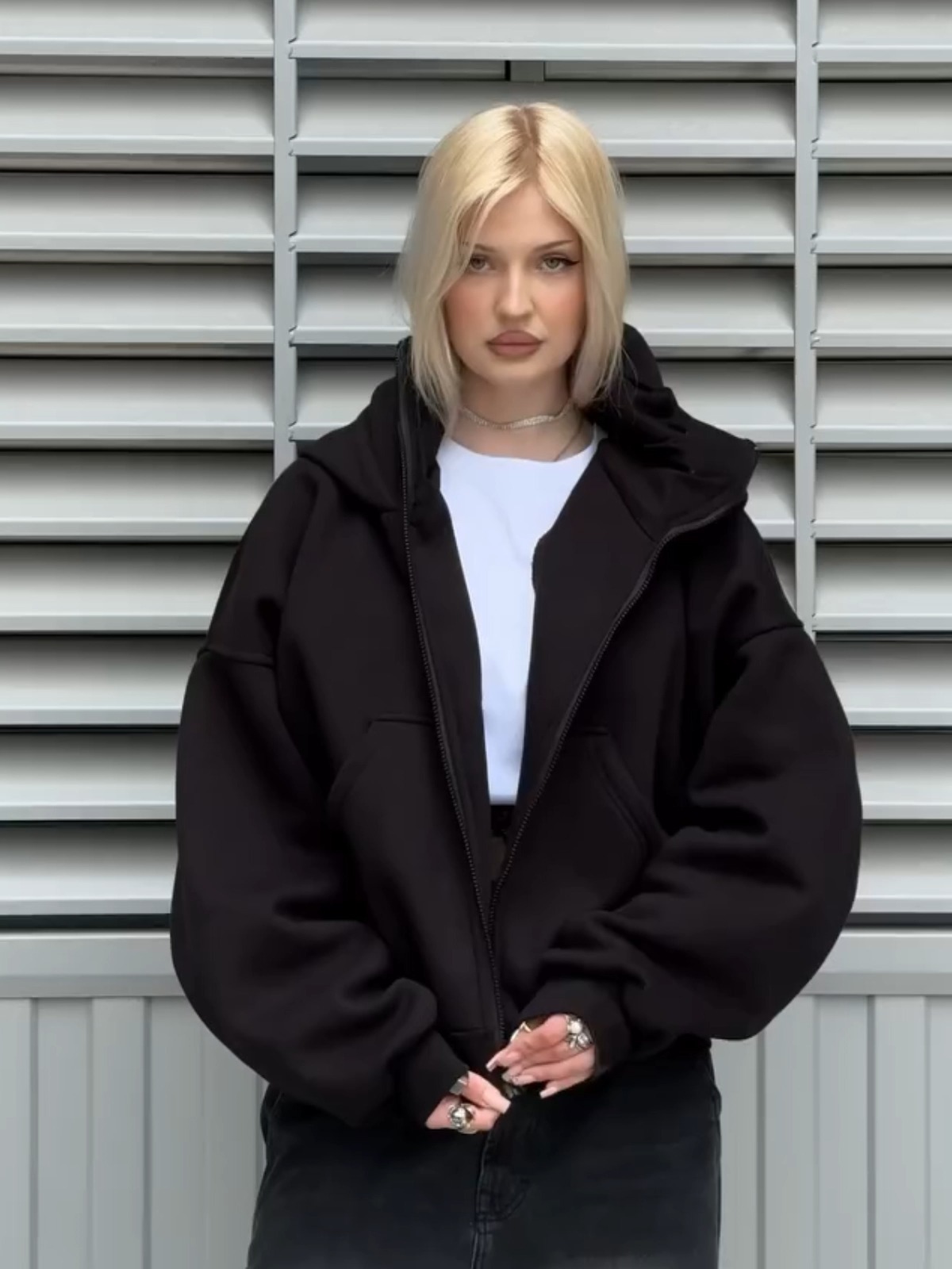 FREAK "MINIMALIST HEAVY BOX" FERMUARLI OVERSIZE HOODIE