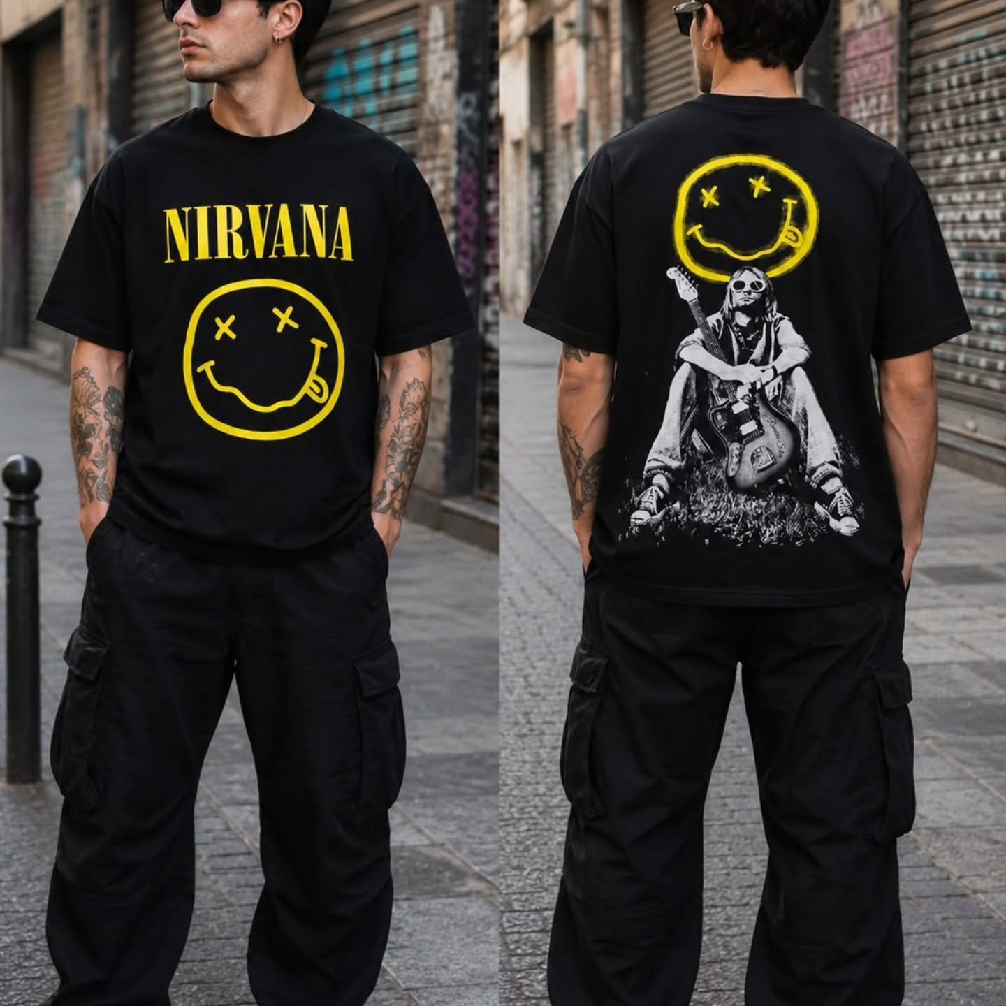 FREAK "NIRVANA SMILEY & KURT COBAIN" CIFT YONLU OVERSIZE T-SHIRT